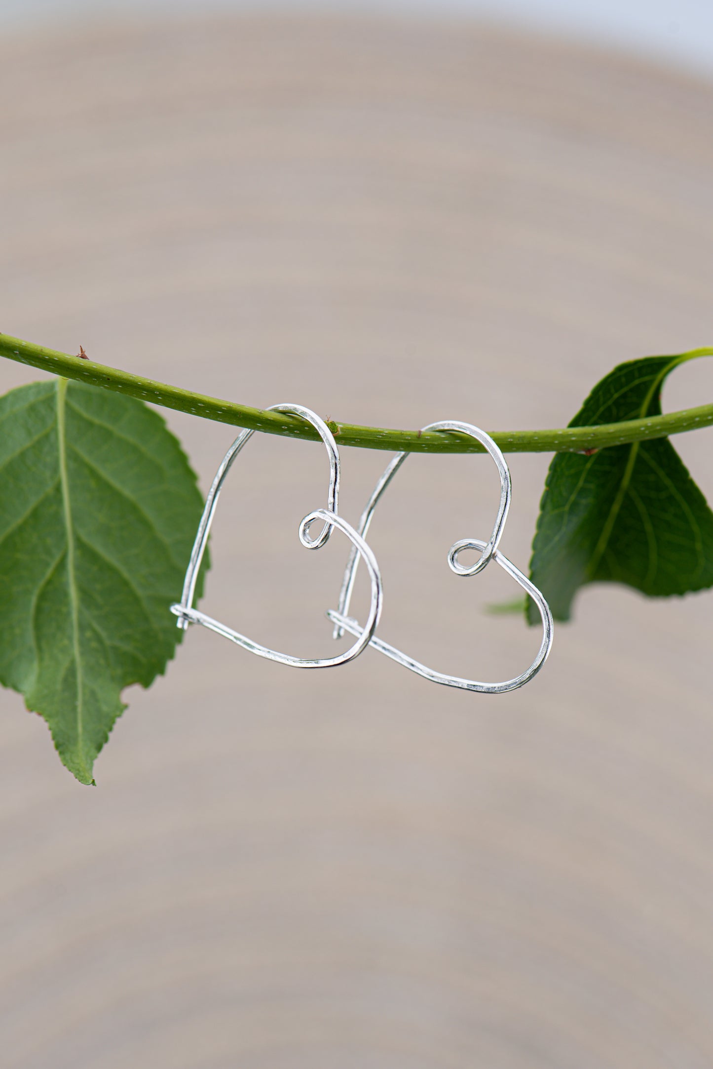 Sterling Silver Hammered Heart Hoop Earrings