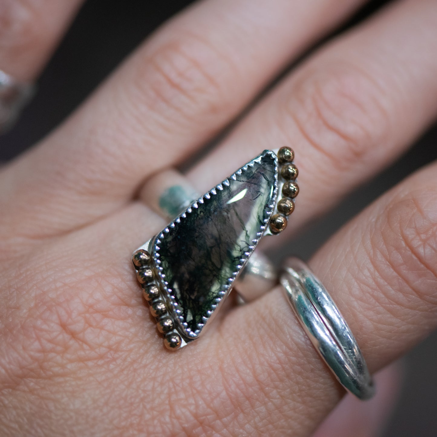 Moss Agate Statement Ring – Sterling Silver & Gold Filled