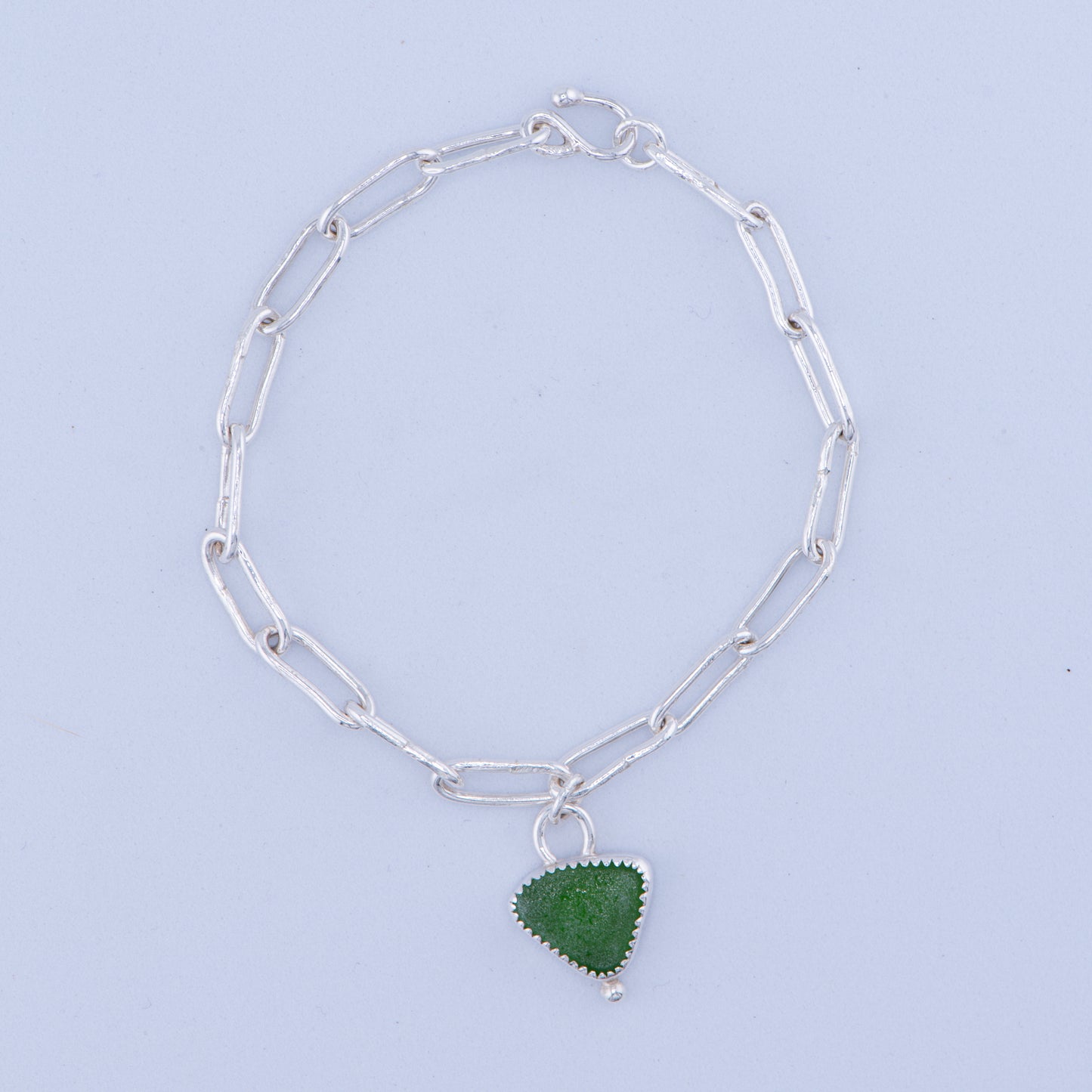 Green Sea Glass Paper Clip Chain Bracelet