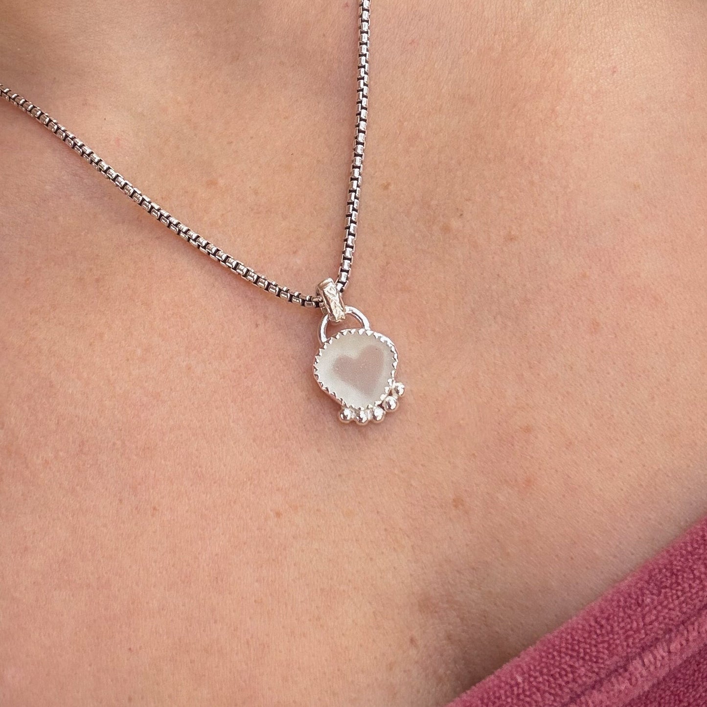 Sea Glass Heart Sterling Silver Necklace
