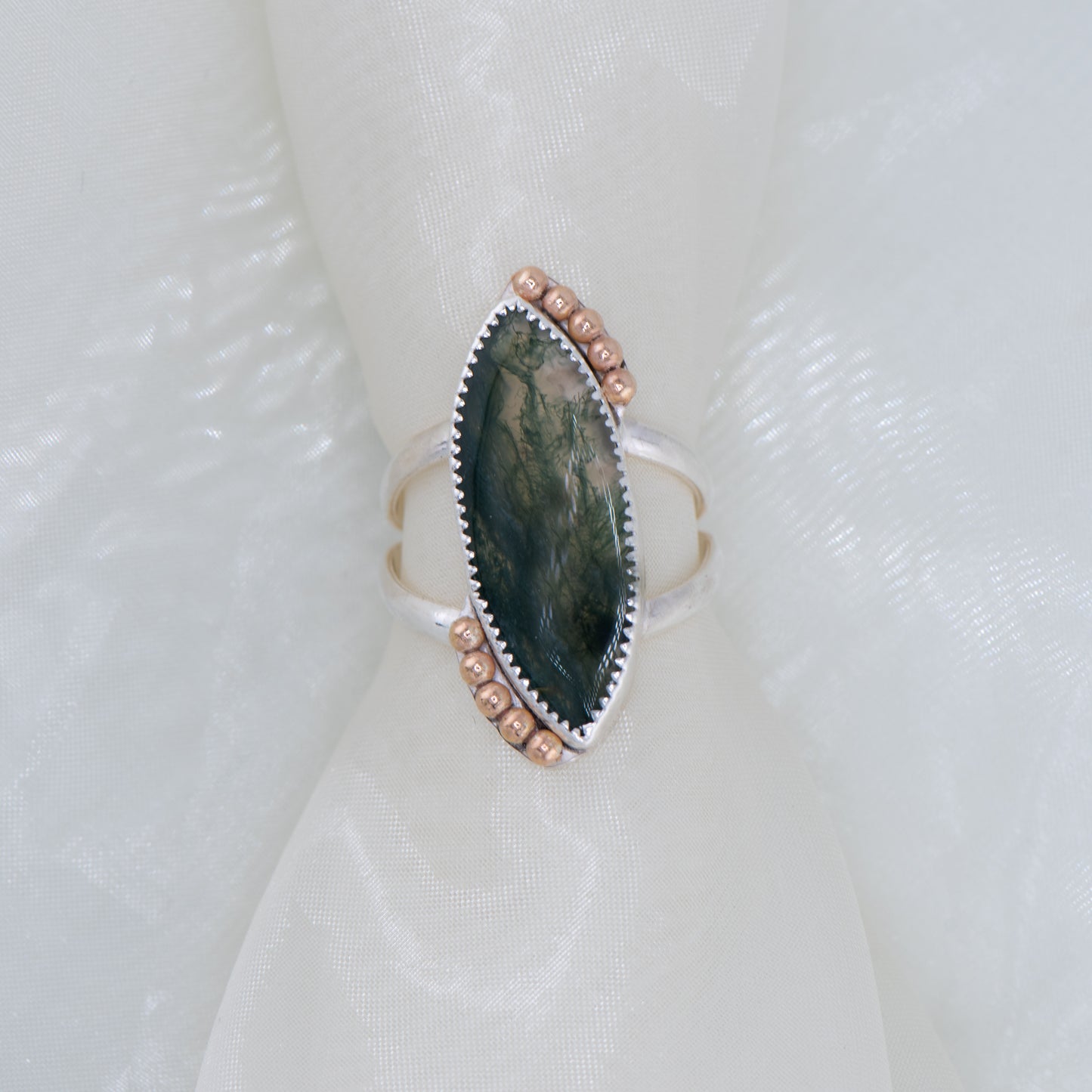 Moss Agate Statement Ring – Sterling Silver & Gold Filled