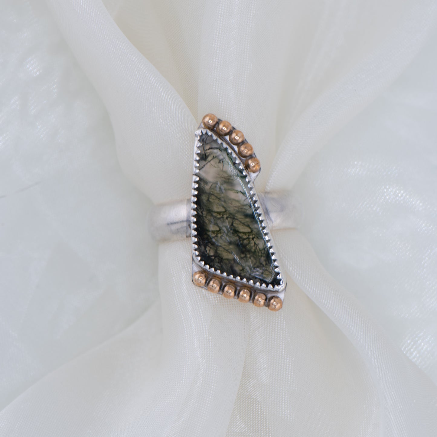 Moss Agate Statement Ring – Sterling Silver & Gold Filled