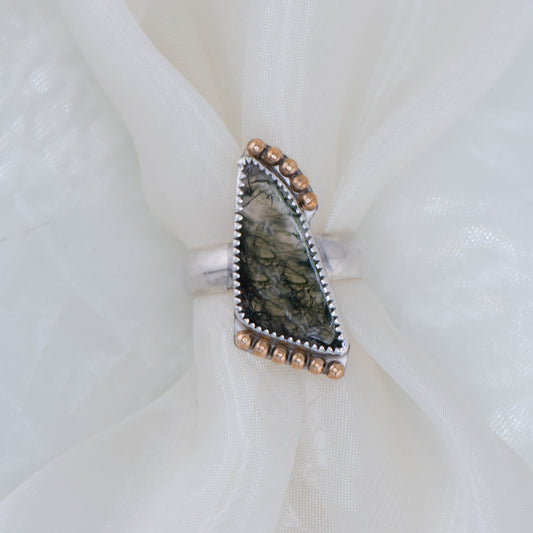 Moss Agate Statement Ring – Sterling Silver & Gold Filled