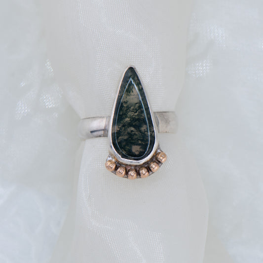 Moss Agate Statement Ring – Sterling Silver & Gold Filled