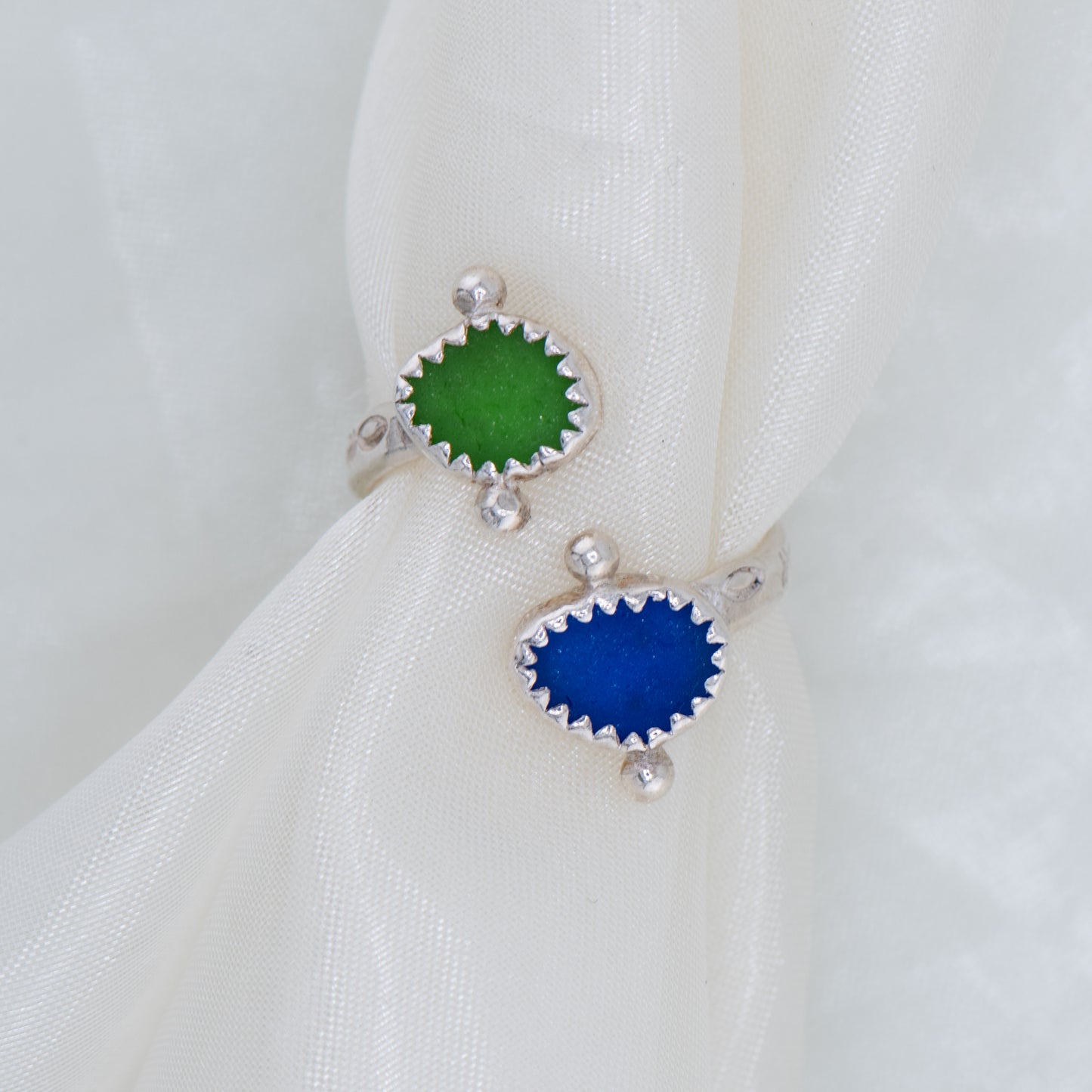 Adjustable Sea Glass Ring – Sterling Silver