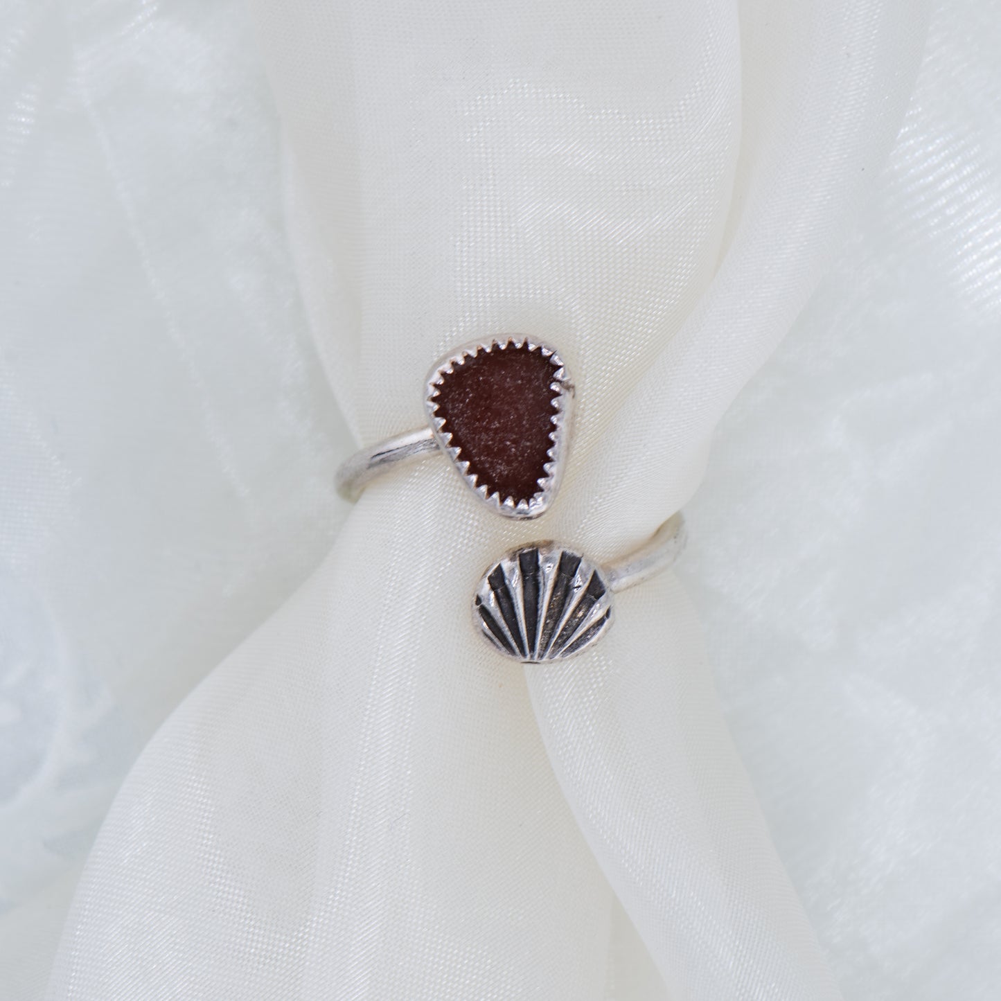 Adjustable Sea Glass Ring – Sterling Silver