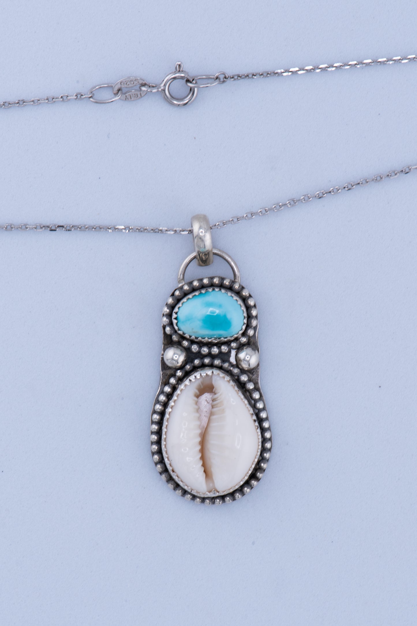 Golden hills Turquoise & Cowrie shell pendant - Sterling silver