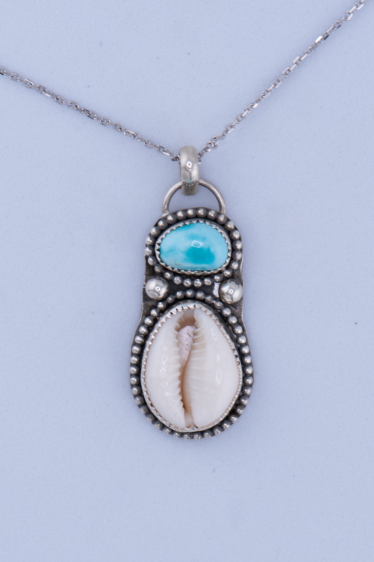 Golden hills Turquoise & Cowrie shell pendant - Sterling silver