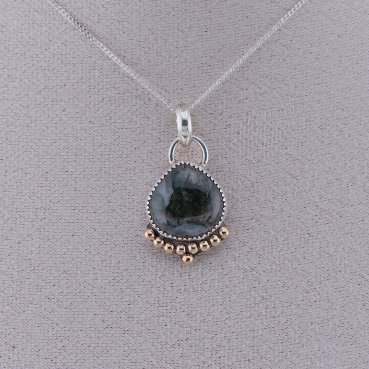 Moss Agate Pendant – Sterling Silver & Gold Filled