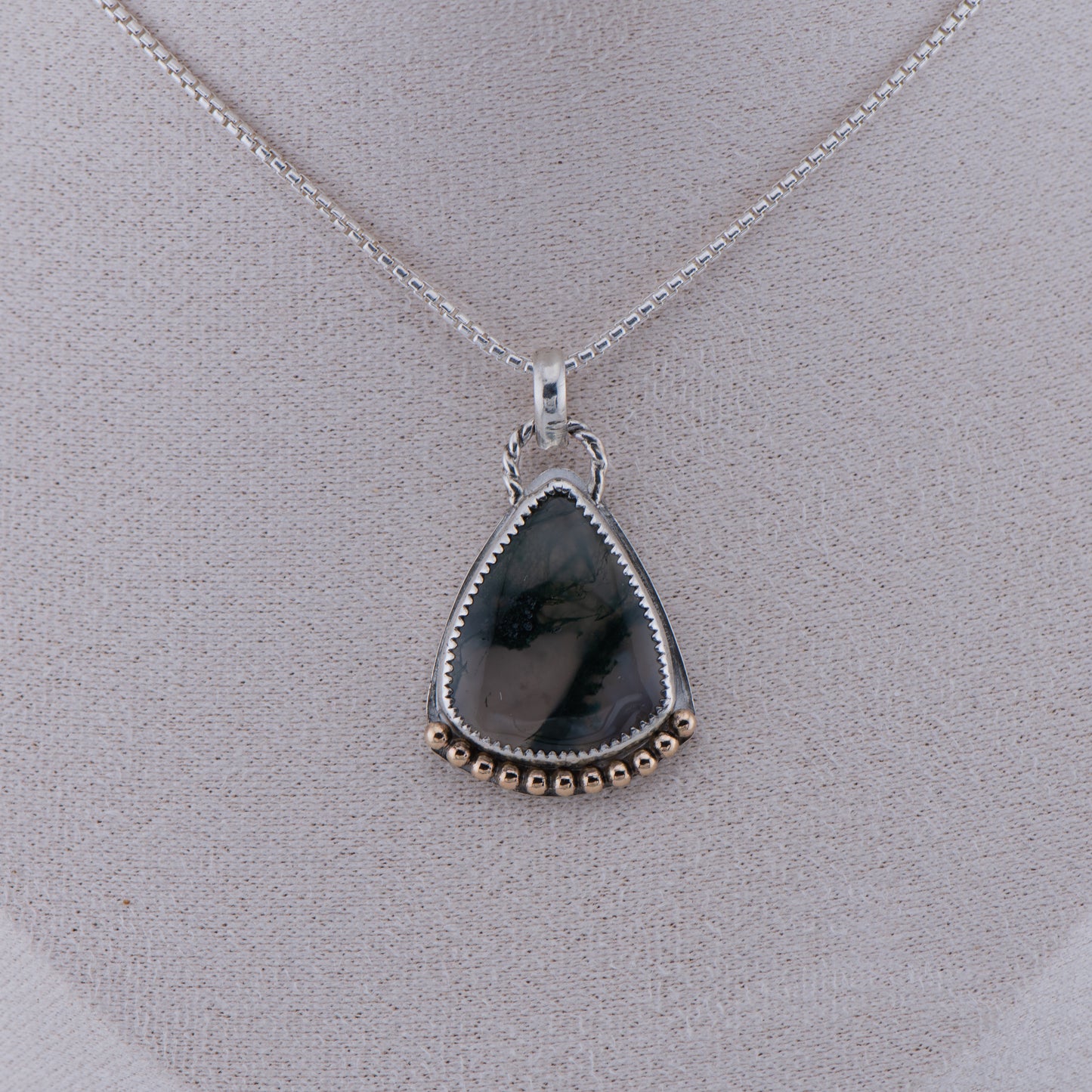 Moss Agate Pendant – Sterling Silver & Gold Filled