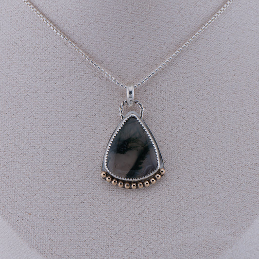 Moss Agate Pendant – Sterling Silver & Gold Filled