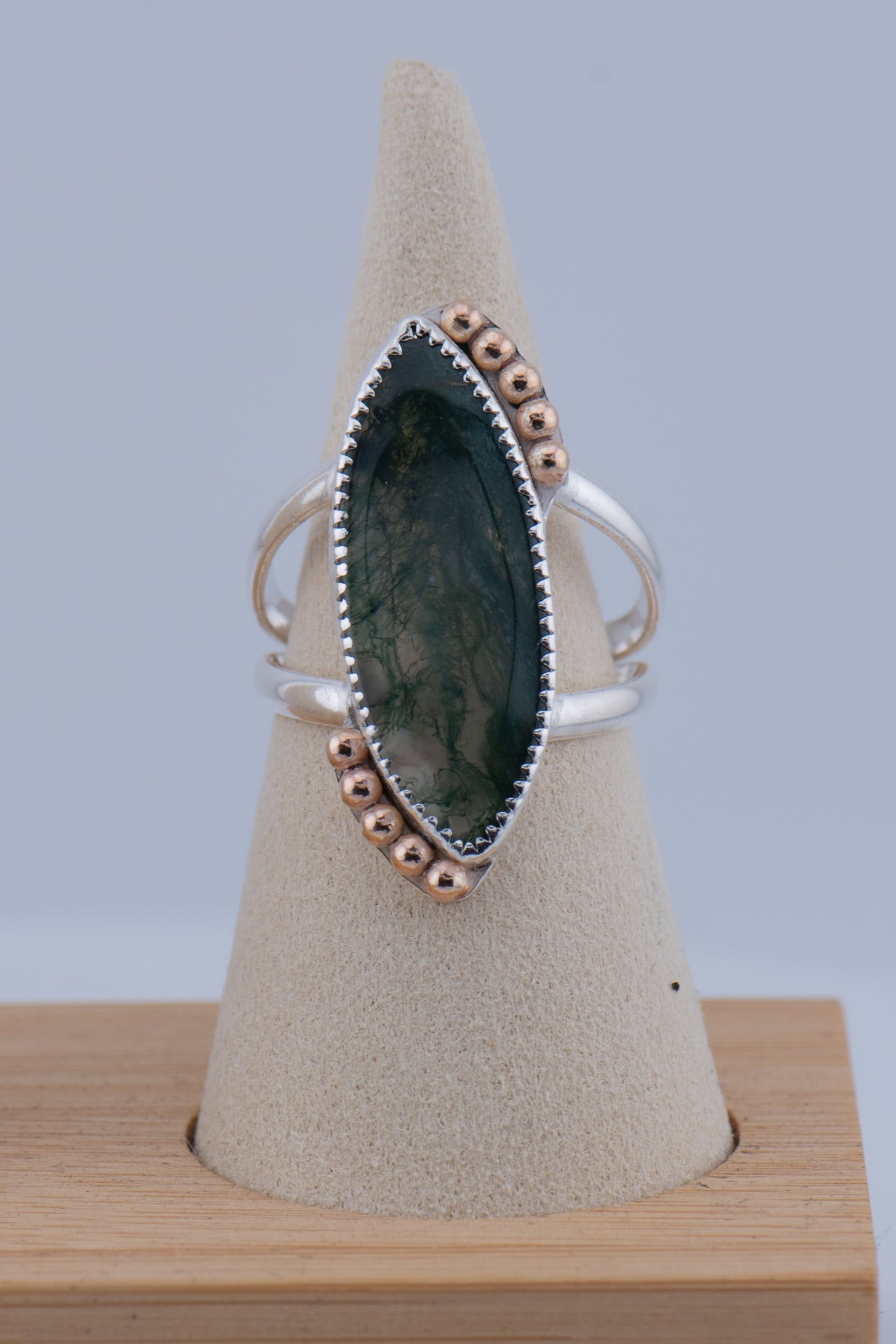 Moss Agate Statement Ring – Sterling Silver & Gold Filled