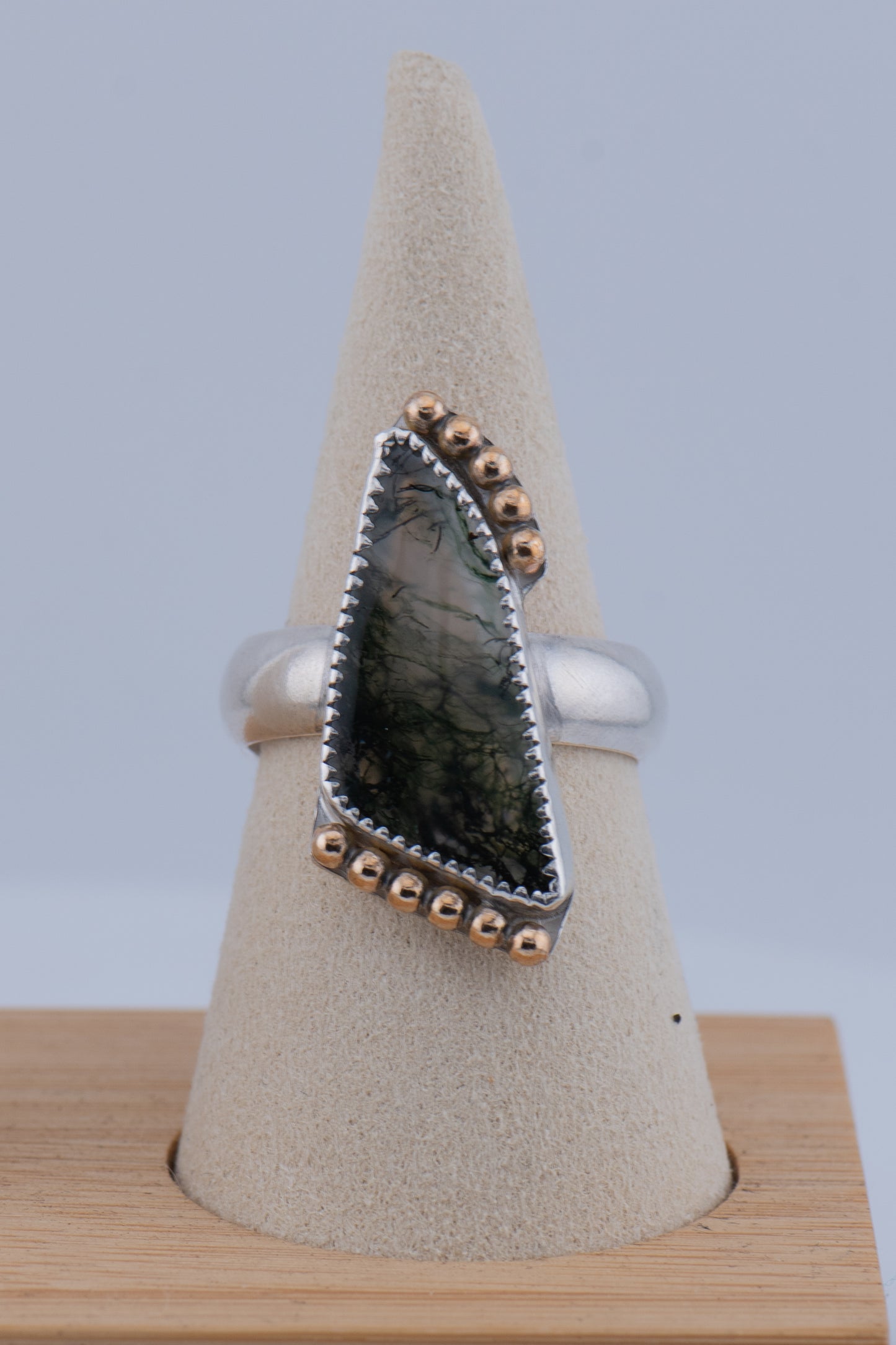 Moss Agate Statement Ring – Sterling Silver & Gold Filled