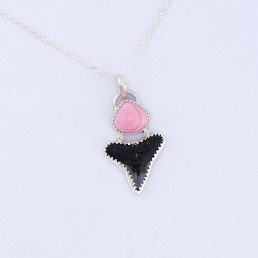 Shark Tooth & Pink Conch Shell Pendant – Sterling Silver