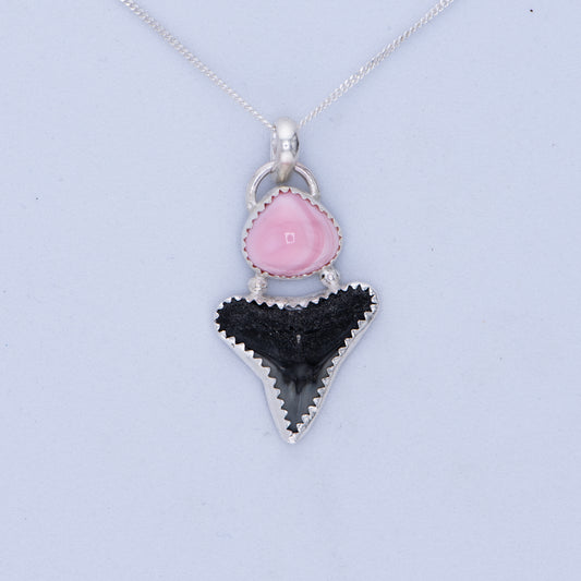 Shark Tooth & Pink Conch Shell Pendant – Sterling Silver