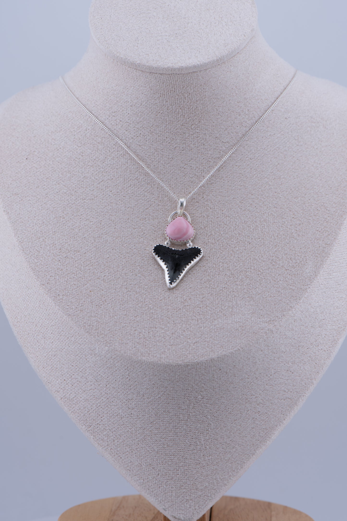 Shark Tooth & Pink Conch Shell Pendant – Sterling Silver