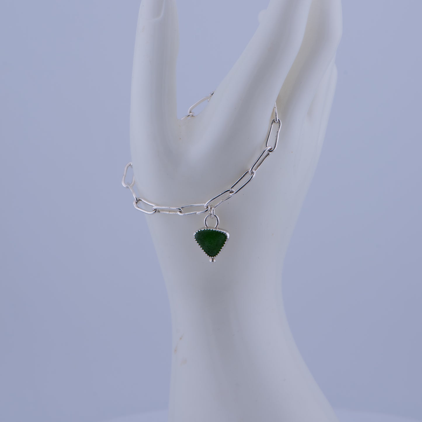 Green Sea Glass Paper Clip Chain Bracelet