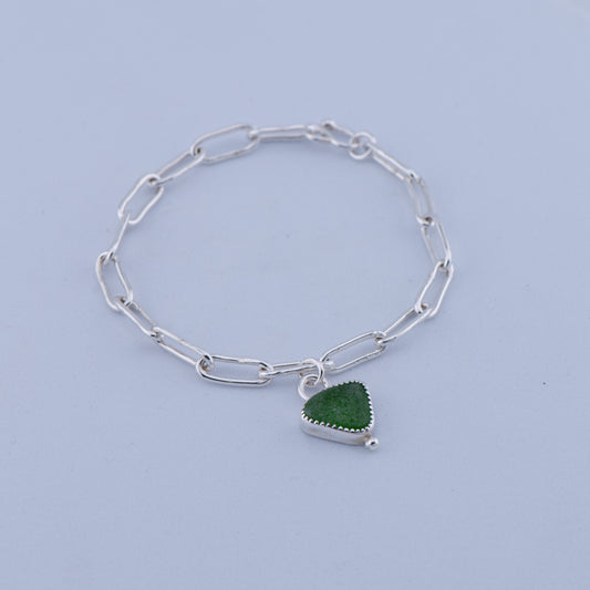 Green Sea Glass Paper Clip Chain Bracelet